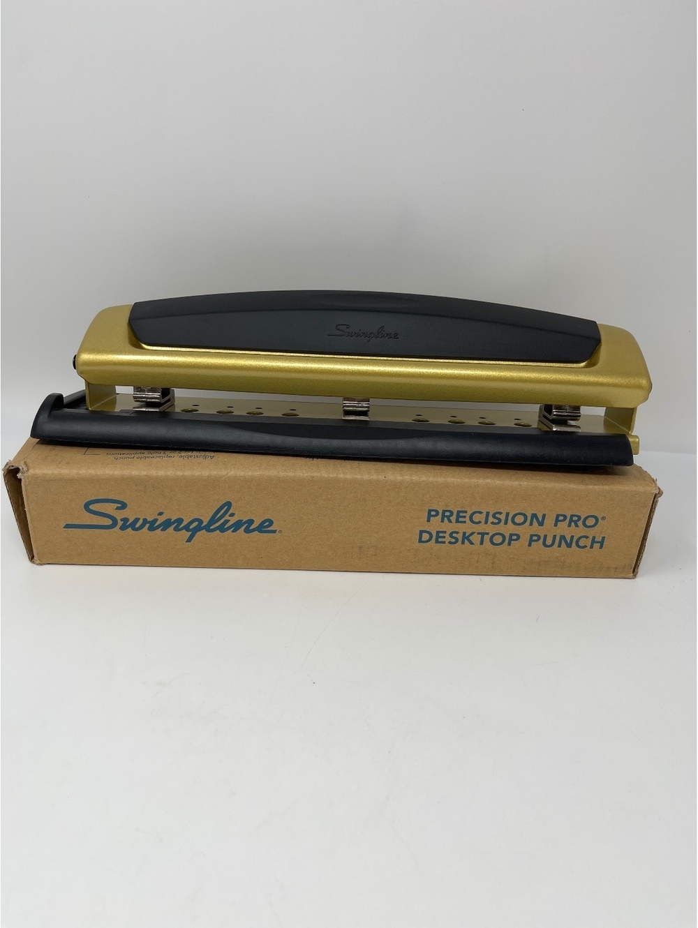 Swingline Precision Pro Desktop Hole Punch Gold Black 2-3 Hole Adjustable